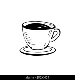 Tasse de café fines lignes noires sur fond blanc - Vector Banque D'Images