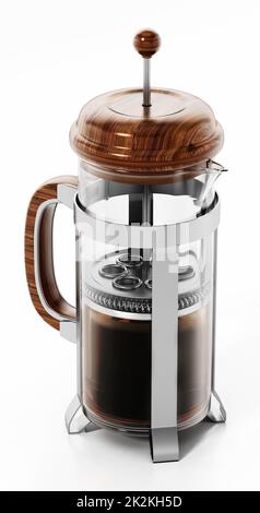 Presse-Fench avec café isolé sur fond blanc. 3D illustration Banque D'Images