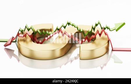 Flèches de statistiques montantes et décroissantes formant un signe de dollar avec la lettre S. 3D illustration Banque D'Images