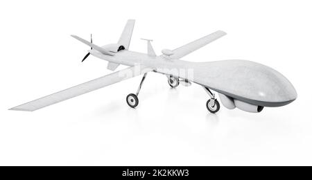 Drone militaire blanc sans pilote isolé sur fond blanc. 3D illustration Banque D'Images