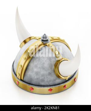 Casque Viking isolé sur fond blanc. 3D illustration Banque D'Images