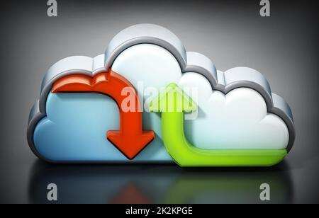 Chargement et téléchargement des flèches et de la forme du nuage. 3D illustration Banque D'Images