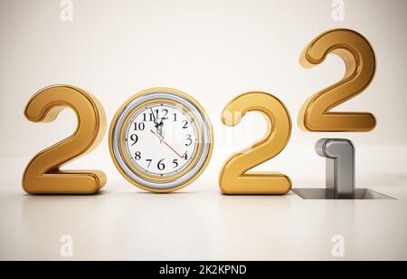 L'année 2021 passe à 2022. Concept de la nouvelle année 2022. 3D illustration Banque D'Images