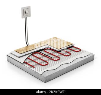 Détail chauffage au sol isolé sur fond blanc. 3D illustration Banque D'Images