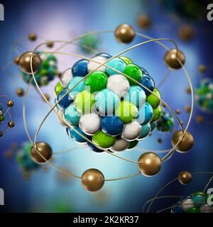 Modèle de molécule abstrait composé de sphères colorées. 3D illustration Banque D'Images