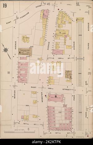 Cartographic, Maps. 1914. Lionel Pincus and Princess Firyal Map Division. Fire insurance , New York (State), Real property , New York (State), Cities & towns , New York (State) Bronx, V. 14, Plate No. 19 Map bounded by E. Fordham Rd., Park Ave., E. 187th St., Marrion Ave. Banque D'Images