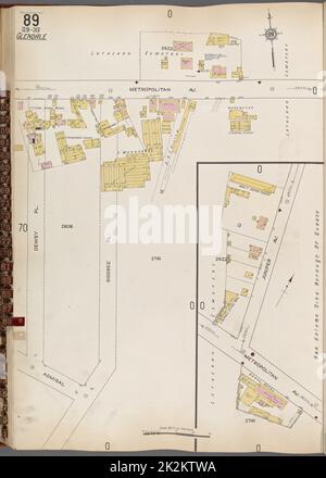 Cartographie, cartes. 1884 - 1936. Lionel Pincus et Princess Firyal Map Division. Assurance incendie , New York (État), immobilier , New York (État), Villes et villages , New York (État) Queens V. 3, plaque no 89 carte délimitée par Metropolitan Ave., Juniper Ave., Sigsbee PL., Admiral, Dewey PL. Banque D'Images