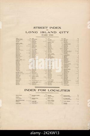 Cartographie, cartes. 1903. Lionel Pincus et Princess Firyal Map Division. Queens (New York, New York) Index des rues de long Island City (quartier One) Index des localités Banque D'Images