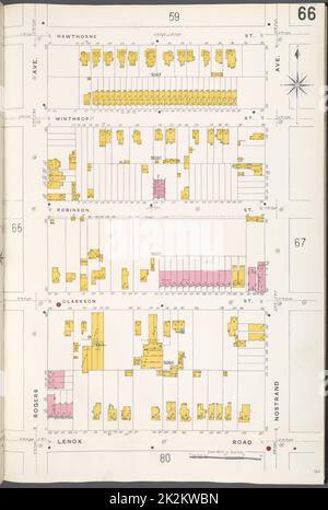 Cartographie, cartes. 1884 - 1936. Lionel Pincus et Princess Firyal Map Division. Assurance-incendie , New York (État), immobilier , New York (État), Villes et villages , New York (État) Brooklyn V. 10, plaque no 66 carte délimitée par Hawthorne St., Nostrand Ave., Lenox Rd., Rogers Ave Banque D'Images