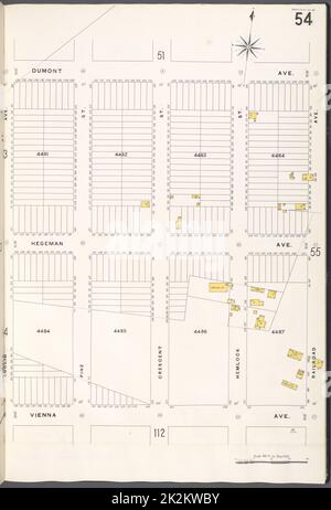 Cartographic, Maps. 1884 - 1936. Lionel Pincus and Princess Firyal Map Division. Fire insurance , New York (State), Real property , New York (State), Cities & towns , New York (State) Brooklyn V. 8, Plate No. 54 Map bounded by Dumont Ave., Railroad Ave., Vienna Ave., Euclid Ave. Stock Photo