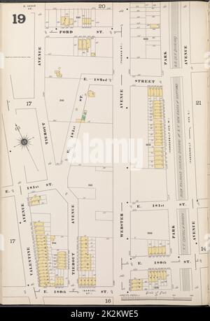 Cartographie, cartes. 1901. Lionel Pincus et Princess Firyal Map Division. Assurance-incendie , New York (État), immobilier , New York (État), Villes et villages , New York (État) Bronx, V. 14, plaque no 19 carte délimitée par Ford St., Park Ave., E. 180th St., Valentine Ave Banque D'Images