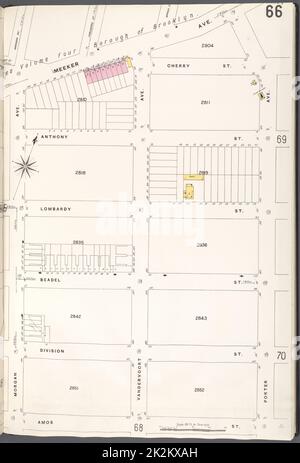 Cartographie, cartes. 1884 - 1936. Lionel Pincus et Princess Firyal Map Division. Assurance-incendie , New York (État), immobilier , New York (État), Villes et villages , New York (État) Brooklyn V. 9, plaque no 66 carte délimitée par Meeker Ave., porter Ave., Amos St., Morgan Ave Banque D'Images