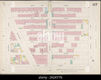 Cartographie, cartes. 1892. Lionel Pincus et Princess Firyal Map Division. Assurance incendie , New York (État), immobilier , New York (État), Villes et villages , New York (État) Manhattan, V. 6, Double page plaque no 117 carte délimitée par W. 72nd St., Central Park West, W. 67th St., Amsterdam Ave Banque D'Images