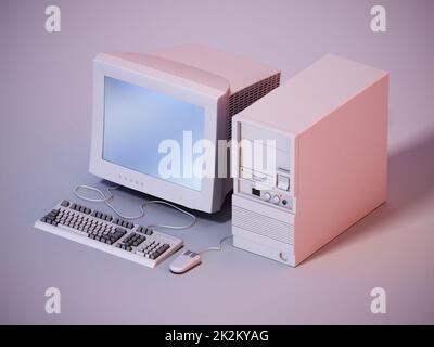 PC vintage sur fond gris. 3D illustration Banque D'Images