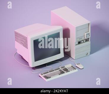PC vintage sur fond gris. 3D illustration Banque D'Images