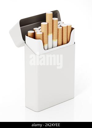 Cigarettes à l'intérieur de l'emballage vierge isolées sur fond blanc. 3D illustration Banque D'Images