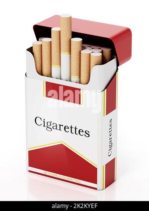 Cigarettes à l'intérieur d'un emballage fictif isolé sur fond blanc. 3D illustration Banque D'Images