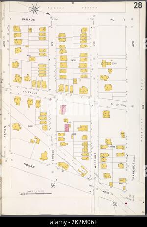 Cartographie, cartes. 1884 - 1936. Lionel Pincus et Princess Firyal Map Division. Assurance incendie , New York (État), immobilier , New York (État), Villes et villages , New York (État) Brooklyn V. 10, plaque no 28 carte délimitée par Parade PL., Parkside Ave., Ocean Ave., Caton Ave Banque D'Images