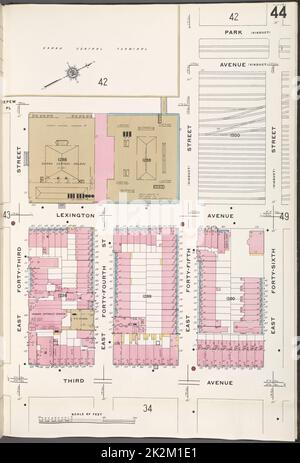 Cartographie, cartes. 1910. Lionel Pincus et Princess Firyal Map Division. Assurance-incendie , New York (État), immobilier , New York (État), Villes et villages , New York (État) Manhattan, V. 4, plaque no 44 carte délimitée par Park Ave., E. 46th St., 3rd Ave., E. 43rd St. Banque D'Images