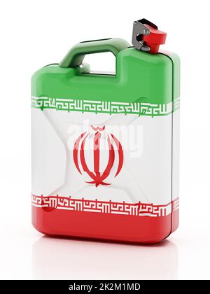 Bidon de gaz avec le drapeau de l'Iran isolé sur fond blanc. 3D illustration Banque D'Images