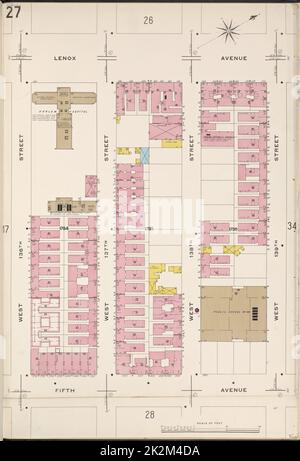 Cartographie, cartes. 1884 - 1936. Lionel Pincus et Princess Firyal Map Division. Assurance incendie , New York (État), immobilier , New York (État), Villes et villages , New York (État) Manhattan, V. 11, plaque no 27 carte délimitée par Lenox Ave., W. 139th St., 5th Ave., W. 136th St. Banque D'Images