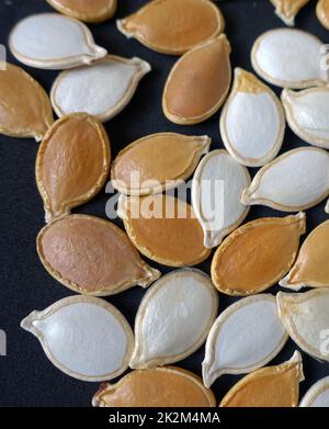 assortiment de graines de citrouille en gros plan, graines de citrouille biologiques Banque D'Images