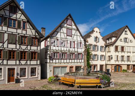 Fachwerkhäuser am Marktplatz à Schiltach, Schwarzwald, Bade-Wurtemberg, Allemagne | Maisons à colombages sur la place du marché à Schiltach, Black F Banque D'Images