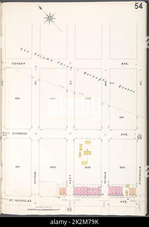 Cartographie, cartes. 1884 - 1936. Lionel Pincus et Princess Firyal Map Division. Assurance-incendie , New York (État), immobilier , New York (État), Villes et villages , New York (État) Brooklyn V. 9, plaque no 54 carte délimitée par Covert Ave., Stockholm St., St. Nicholas Ave., Willoughby Ave Banque D'Images