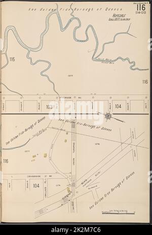 Cartographic, Maps. 1884 - 1936. Lionel Pincus and Princess Firyal Map Division. Fire insurance , New York (State), Real property , New York (State), Cities & towns , New York (State) Queens V. 10, Plate No. 116 Map bounded by Riverside Ave., Queens Blvd., Guru Pl. Stock Photo