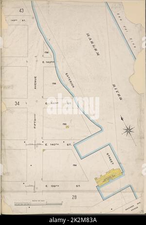 Cartographie, cartes. 1884 - 1936. Lionel Pincus et Princess Firyal Map Division. Assurance incendie , New York (État), immobilier , New York (État), Villes et villages , New York (État) Manhattan, V. 11, plaque no 44 carte délimitée par 143rd St., Harlem River, E. 139th St., 5th Ave Banque D'Images