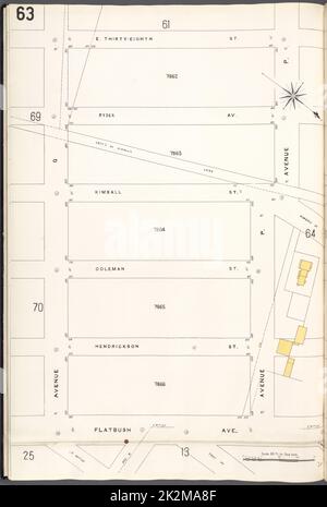 Cartographic, Maps. 1884 - 1936. Lionel Pincus and Princess Firyal Map Division. Fire insurance , New York (State), Real property , New York (State), Cities & towns , New York (State) Brooklyn V. 15, Plate No. 63 Map bounded by E.38th St., Avenue P, Flatbush Ave., Avenue Q Stock Photo