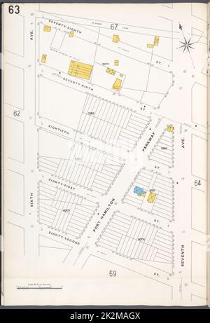 Cartographie, cartes. 1884 - 1936. Lionel Pincus et Princess Firyal Map Division. Assurance incendie , New York (État), immobilier , New York (État), Villes et villages , New York (État) Brooklyn V. 11, plaque no 63 carte délimitée par 78th St., 7th Ave., 82nd St., 6th Ave Banque D'Images