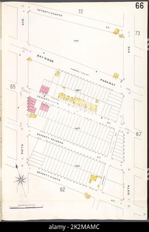 Cartographic, Maps. 1884 - 1936. Lionel Pincus and Princess Firyal Map Division. Fire insurance , New York (State), Real property , New York (State), Cities & towns , New York (State) Brooklyn V. 11, Plate No. 66 Map bounded by 74th St., 6th Ave., 78th St., 5th Ave. Stock Photo