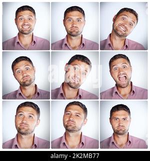 J'ai un visage pour chaque espace. Photo composite des nombreuses expressions des personnes. Banque D'Images