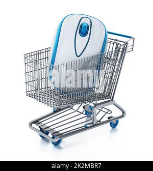 Ordinateur souris à l'intérieur du panier isolé sur fond blanc. 3D illustration Banque D'Images