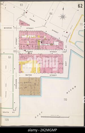 Cartographie, cartes. 1884 - 1936. Lionel Pincus et Princess Firyal Map Division. Assurance incendie , New York (État), immobilier , New York (État), Villes et villages , New York (État) Manhattan, V. 1, plaque no 62 carte délimitée par Grand St., East River, Corlears St. Banque D'Images