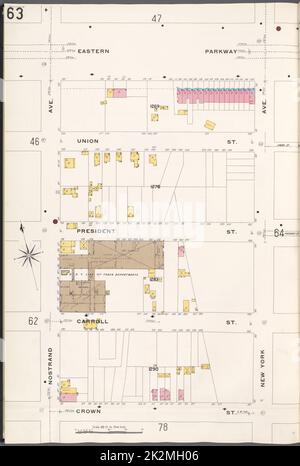 Cartographic, Maps. 1884 - 1936. Lionel Pincus and Princess Firyal Map Division. Fire insurance , New York (State), Real property , New York (State), Cities & towns , New York (State) Brooklyn V. 7, Plate No. 63 Map bounded by Eastern Parkway, New York Ave., Crown St., Nostrand Ave. Stock Photo