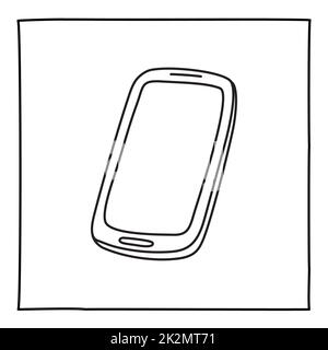 Icône de téléphone mobile Doodle dessinée à la main avec une ligne fine Banque D'Images