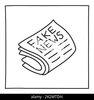 Doodle Fake news icône ou logo, dessiné à la main avec une fine ligne noire. Banque D'Images