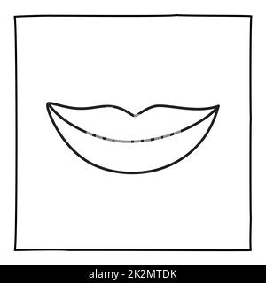 Icône ou logo Doodle Smile, dessiné à la main avec une fine ligne noire. Banque D'Images