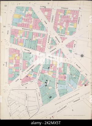 Cartographie, cartes. 1894. Lionel Pincus et Princess Firyal Map Division. Assurance incendie , New York (État), immobilier , New York (État), Villes et villages , New York (État) Manhattan, V. 1, Double page plaque n° 10 carte délimitée par James St., South St., Dover St., Frankfort St., Rose St., Rangée de stationnement Banque D'Images