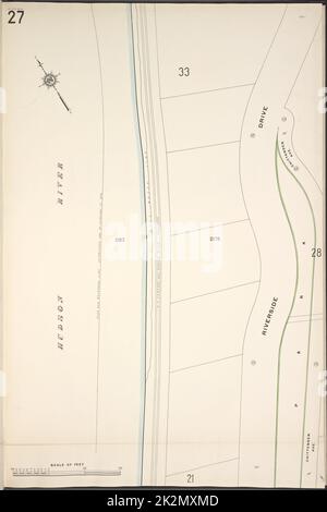 Cartographie, cartes. 1913. Lionel Pincus et Princess Firyal Map Division. Assurance incendie , New York (État), immobilier , New York (État), Villes et villages , New York (État) Manhattan, V. 12, plaque no 27 carte délimitée par Hudson River, Riverside Drive Banque D'Images