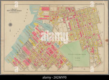 Bromley, George Washington. Cartographic, Maps, Atlases, land surveys. 1908. Lionel Pincus and Princess Firyal Map Division. Brooklyn (New York, N.Y.) , Maps Plate 11: Bounded by Noble St., Manhattan Ave., Calyer St., Diamond St., Norman Ave., Newell St., Driggs Ave., Graham Ave., Bayard St., Union Ave., Roebling Ave., N. Eleventh St., Driggs Ave., N. Ninth St., Bedford Ave., N. Seventh St., Berry St., N. Fifth St., Wythe Ave., N. Third St., Kent Ave. (East River Piers), Franklin St., Quay St. and West St Plate 11 Stock Photo