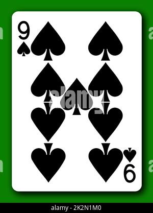 9 neuf de cartes à jouer Spades avec un masque pour supprimer l'arrière-plan et l'ombre 3D illustration Banque D'Images