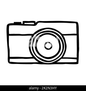 Icône de l'appareil photo Doodle dessinée à la main avec une fine ligne noire Banque D'Images
