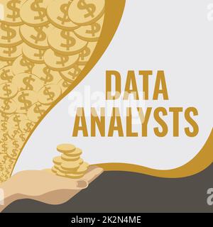 Légende conceptuelle analystes de données. Aperçu de l'entreprise Programmer conception et création de rapport identifie des modèles Palm transportant de l'argent pour des plans hypothécaires pour la maison et le bureau. Banque D'Images