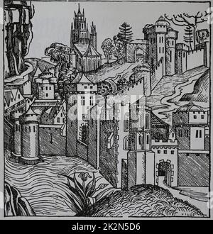 Mepmhis. Gravure de la chronique de Nuremberg, 15th siècle. Banque D'Images