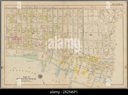 Bromley, George Washington. Cartographie, cartes, atlas, levés de terrain. 1907. Lionel Pincus et Princess Firyal Map Division. Brooklyn (New York, New York) , Cartes plaque 14 : délimitée par 86th Street, W. 11th Street, 27th Avenue, Warehouse Avenue et 20th Avenue plaque 14 Banque D'Images