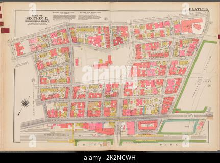 Cartographie, cartes. 1938 - 1957. Lionel Pincus et Princess Firyal Map Division. Immobilier , New York (État) , New York (New York), Bronx (New York, New York) , Cartes Double page plaque no 24, partie de la section 12, arrondissement du Bronx : délimitée par l'avenue Briggs, promenade E. Mosholu Sud, avenue Webster, rue E. 197th, avenue Bainbridge et rue E. 196th Banque D'Images