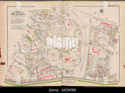 Cartographie, cartes. 1938 - 1957. Lionel Pincus et Princess Firyal Map Division. Immobilier , New York (État) , New York (New York), Bronx (New York, New York) , Cartes Double page plaque no 37, partie de l'article 13, arrondissement du Bronx : délimitée par l'avenue Delafield, rue W. 250th, promenade Henry Hudson, avenue Riverdale, rue W. 256th, Broadway et W. 246th Street Banque D'Images